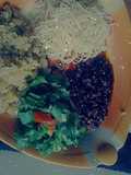 Rice and beans with chito and salad