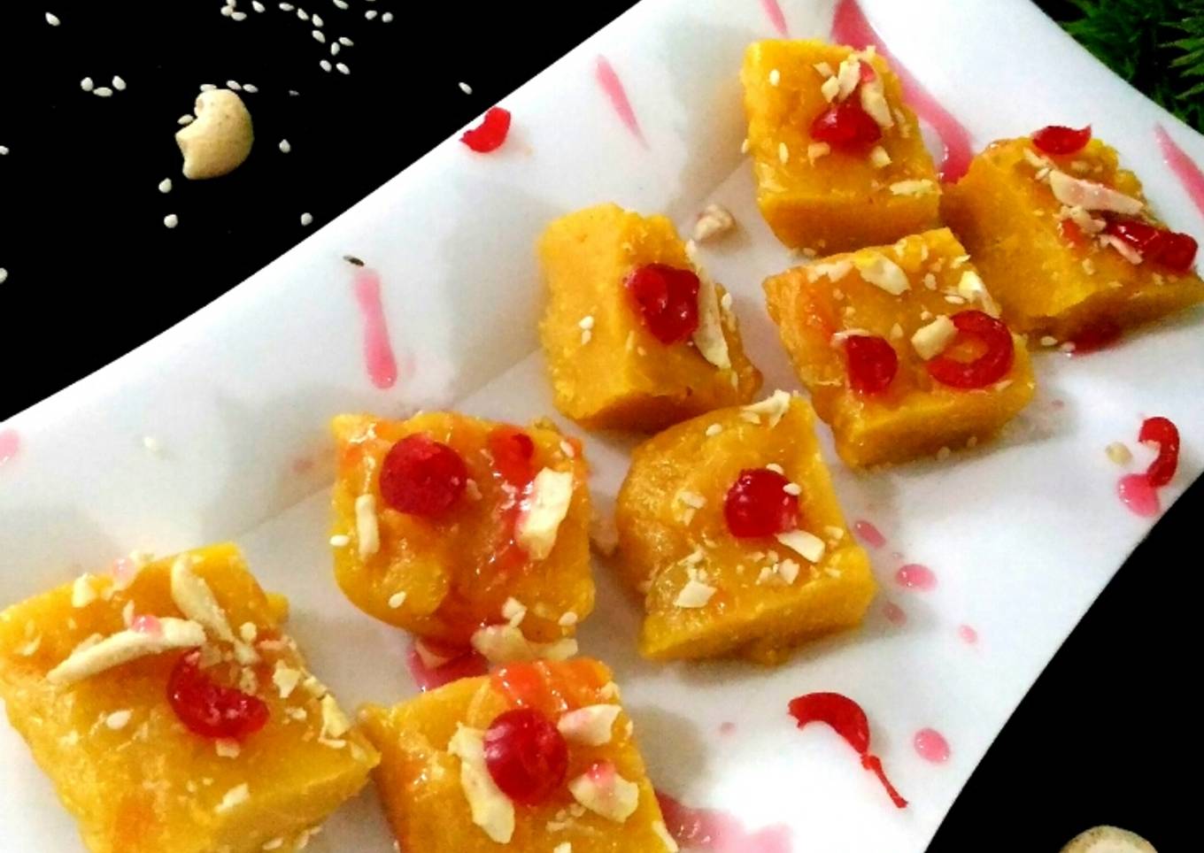 Orange milk powder barfi