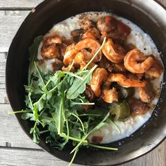 Shrimp & Cauliflower “Grits” A picture of Shrimp & Cauliflower “Grits”.