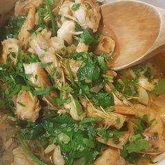 A picture of Prawns spinach Rigatoni.