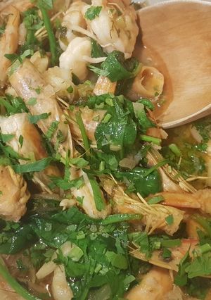 A picture of Prawns spinach Rigatoni.