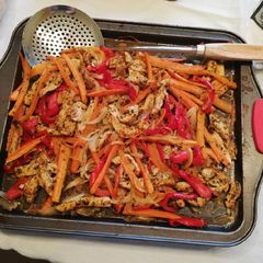 A picture of Chicken with vegetables.