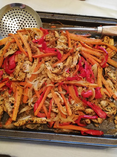 A picture of Chicken with vegetables.