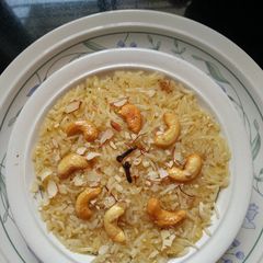 A picture of Narali Bhaat (Sweet Coconut Rice).