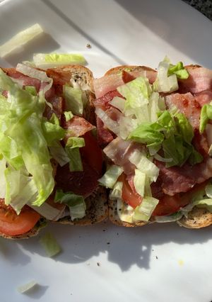 A picture of BLAT (Bacon, Lettuce, Avocado, Tomato) Sandwich.