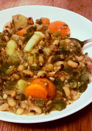 A picture of Seasonal Autumn English Veg and Black-Eyed Pea Curry (Masala Chawli).