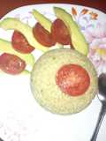 My special egg rice with ovacado and tomatoes
