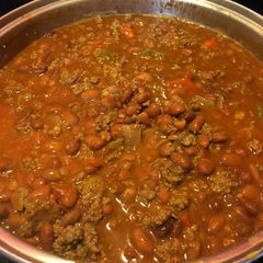 A picture of Ranch style beans w/seasoned beef.