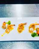 Tôm áp Chảo Sốt Cam ăn kèm khoai tây mash và rau củ