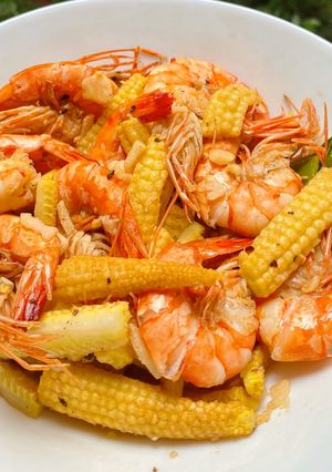 Foto resep Tumis udang jagung putren tanpa minyak