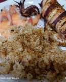 Calamar a la plancha, con chimichurri, tajín y arroz frito