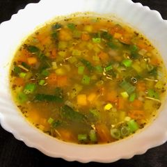 A picture of Minestrone soup with quinoa.