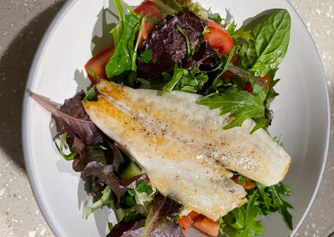 Steps to Prepare Super Quick Homemade Pan Fried Sea Bass with a Parsley Salad 🥗