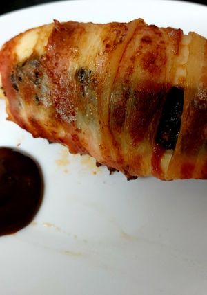 A picture of My Bacon Wrapped Stuffed Chicken Breast with Haggis 😍.