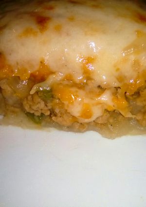 Una foto de Pastel de papas y calabaza con soja texturizada 💚💚💛💜💙