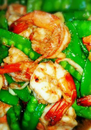 รูปของ ลันเตาผัดกุ้งทะเลน้ำมันหอย