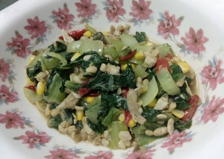Tumis sawi teri dan jagung ala anak kost