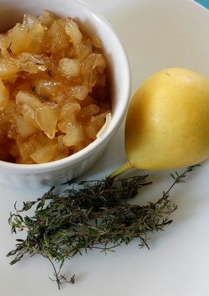 A picture of Pear and thyme chutney.
