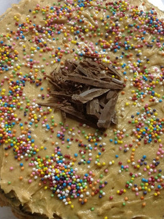 A picture of Eggless cake with Peanut Butter frosting.