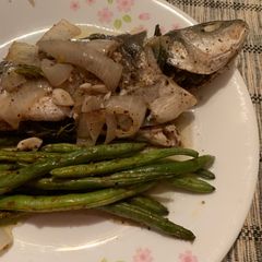 Oven baked lemony sea bass A picture of Oven baked lemony sea bass.