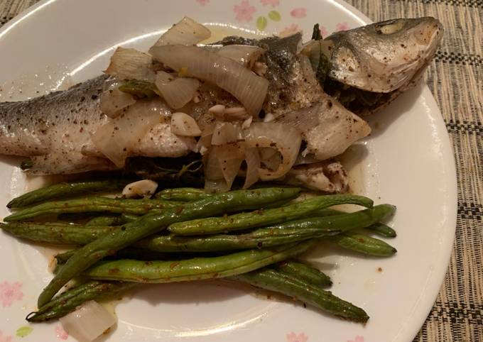 Oven baked lemony sea bass