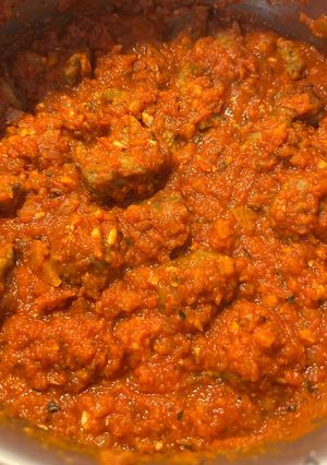 Una foto de Seitan en salsa de tomate casera