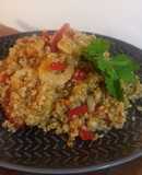 Wok de quinoa y camarones