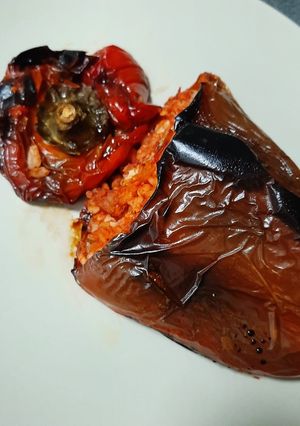 A picture of 🌶️Oven-Baked Stuffed Bell Peppers with Ground Chicken or Turkey 🐔.
