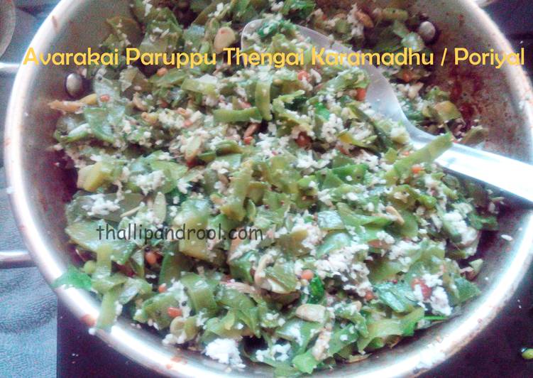 Avarakai Paruppu Thengai Karamadhu / Broad Beans and coconut stir fry