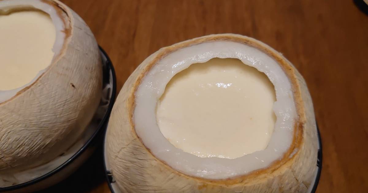 Steamed Milk Pudding In White Coconut Shell Recipe By Chloe W Cookpad