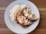 Una foto de mole con pollo y arroz