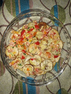 Una foto de Berenjenas fritas con escabeche y crema