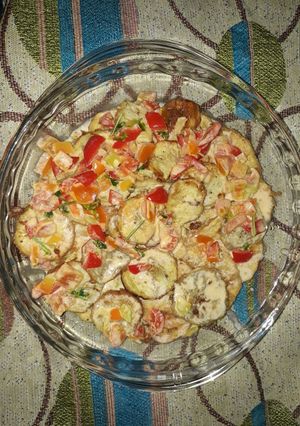 Una foto de Berenjenas fritas con escabeche y crema