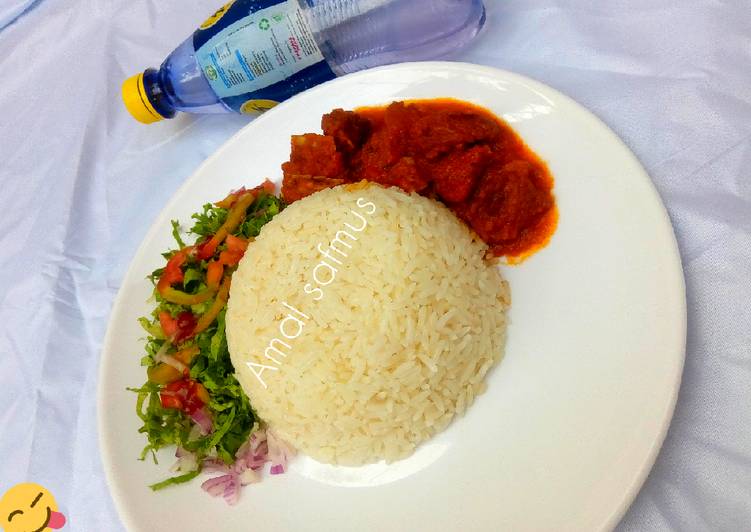 How to Prepare Homemade Rice and stew with salad