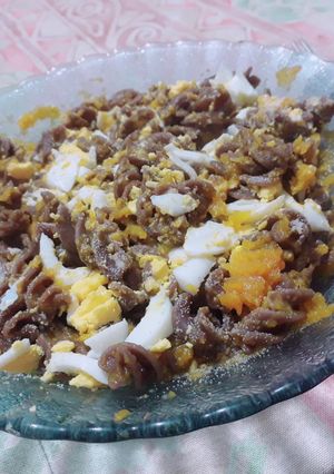 Una foto de Fideos integrales+salsa de zapallo