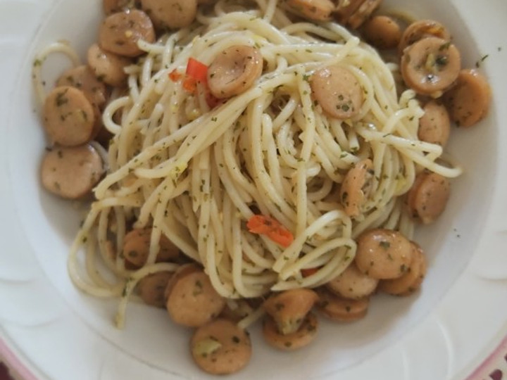 Resep Spaghetti oglio olio sosis Anti Gagal