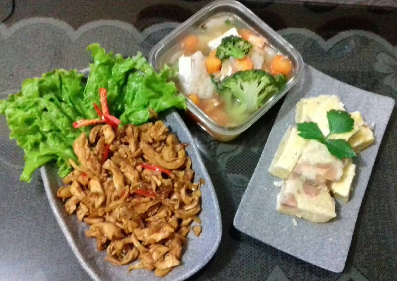 3 Menu Masakan 8 Ayam suwir, schotel mie dan sop baso tahu