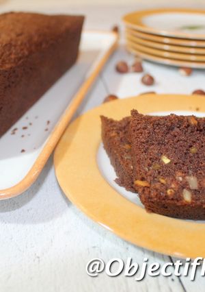 Une photo de Cake moelleux chocolat noisette