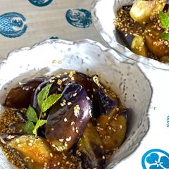 A picture of Japanese Fried Eggplant in soy sauce.