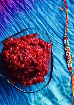 A picture of Carrot and Beet Halwa for Raksha Bandhan.