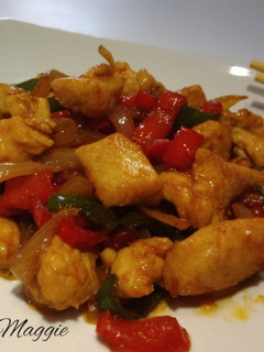 Una foto de Pollo con verduras en salsa de soja