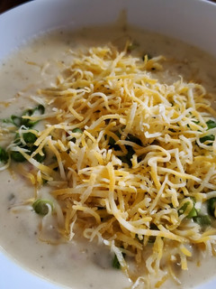 A picture of Loaded Potato Soup- the quick cheat version.