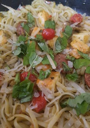 A picture of Chilli, Cheese, Chorizo Linguine.
