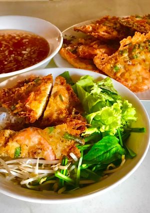Hình của món Bún bánh tép (tôm)chiên bột.