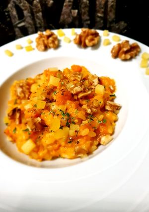 Une photo de Risotto automnal : butternut, noix, comté