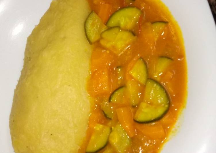Fresh Sweet and sour mashed bananas and zucchini, carrots curry#easter