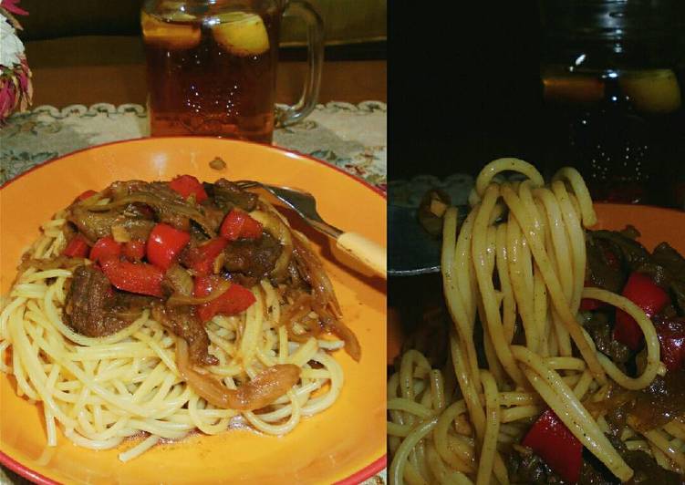 Resep spagetti sapi lada hitam Anti Gagal