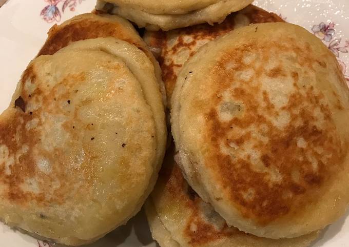 Potato cakes with cheese and mushrooms