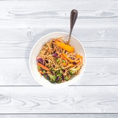 A picture of Pad Thai w/ peanut butter sauce.