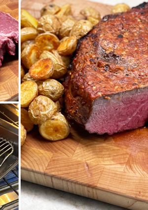 A picture of Arrabiata-Style Wagyu Roast Beef with Potatoes.